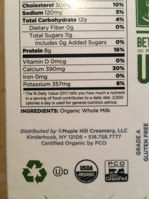 Whole Milk ingredients label