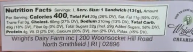 Unicorn Ice Cream Sandwich nutrition facts table