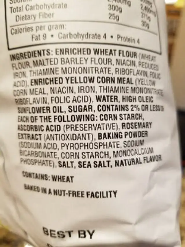 Original cornbread crisps ingredients label