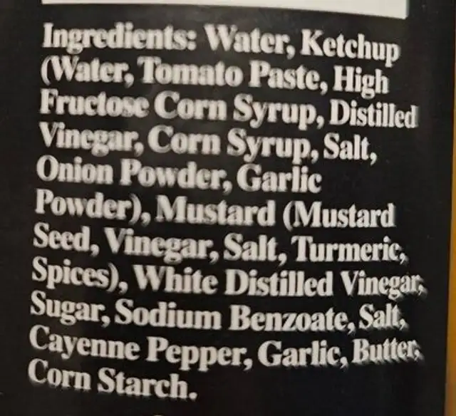 Heatons BBQ Sauce Mild ingredients label