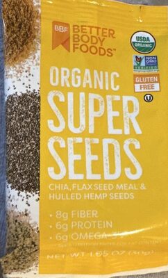 Organic Super Seeds Chia, Flaxseed Meal & Hulled Hemp Seeds front packaging