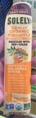Fruit Jerky - 1/2 of a Whole Organic Pineapple with Coconut drizzled with 100% Cacao
