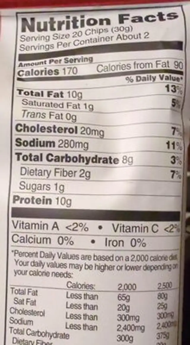 Barbeque Flavor nutrition facts table