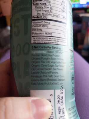 non-dairy protein shake ingredients label