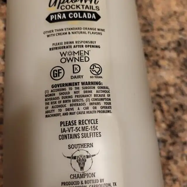 pina colada ingredients label