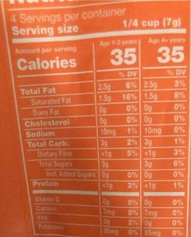 Organic Smoothie Melts nutrition facts table