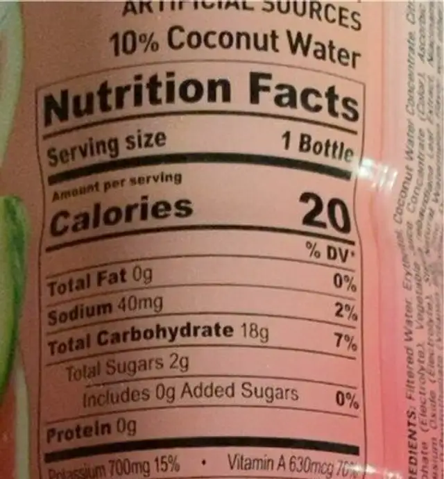 Watermelon Body Armor Lyte nutrition facts table
