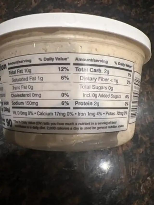 Unknown nutrition facts table