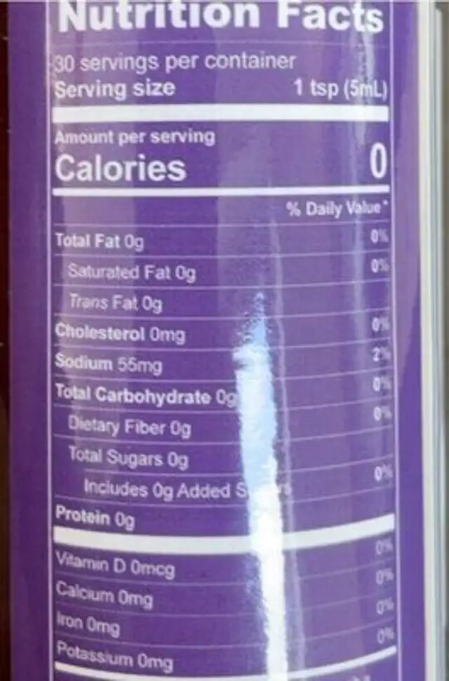 Purple haze nutrition facts table
