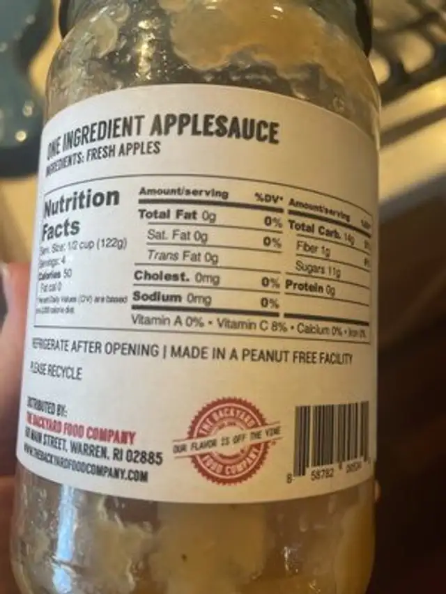 Unknown nutrition facts table