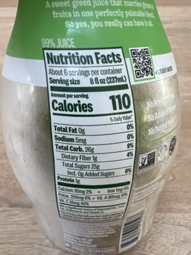 Organic Green Delight nutrition facts table