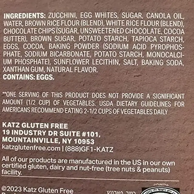 Gluten free double chocolate zucchini protein muffins ingredients label