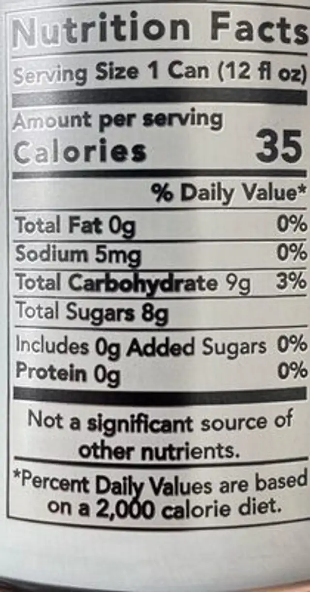 White Widow Cider nutrition facts table
