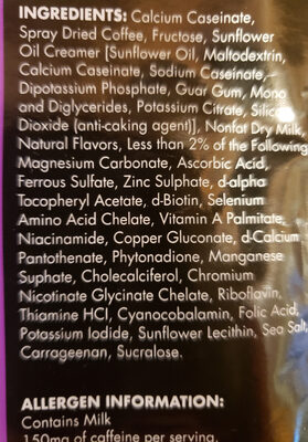 Caramel Coffee & Protein Drink Mix ingredients label