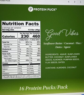 Good Vibes Coconut Almond Sunflower Butter nutrition facts table