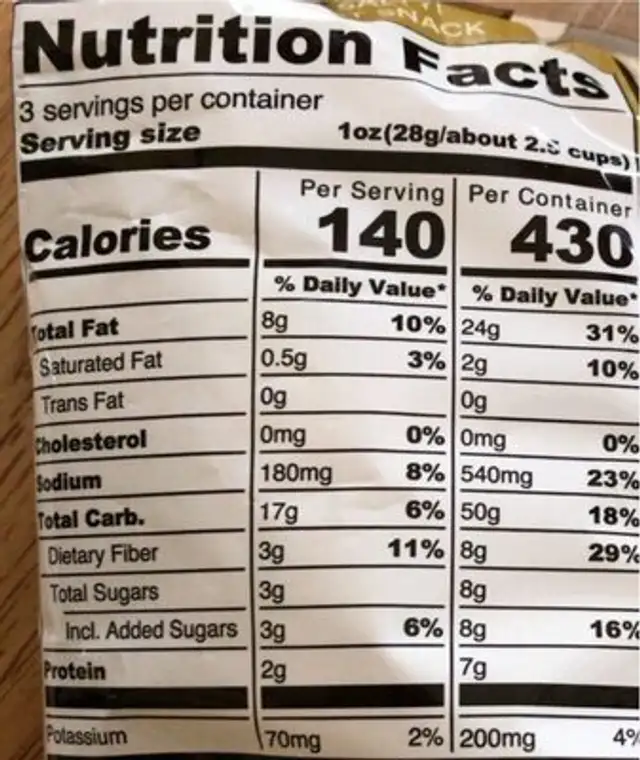 Maple Sweet and Crunchy nutrition facts table