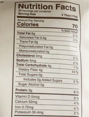 Smooth Whole - Milled Flaxseed, Smooth Whole - Milled nutrition facts table