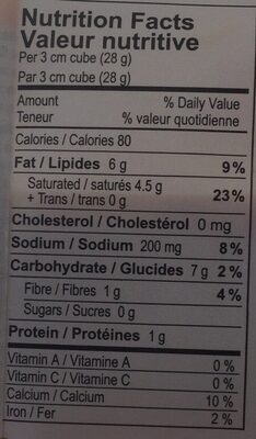 Dairy-Free Cheddar Block nutrition facts table
