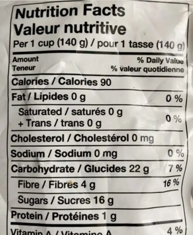 Blueberry Fusion / Fusion de bleuets nutrition facts table