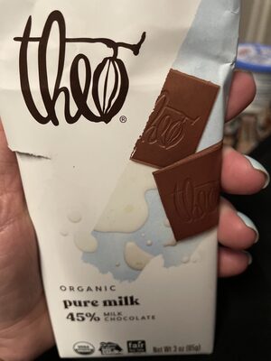 Theo, milk chocolate front packaging