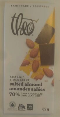 70% Cocoa Salted Almond Dark Chocolate front packaging