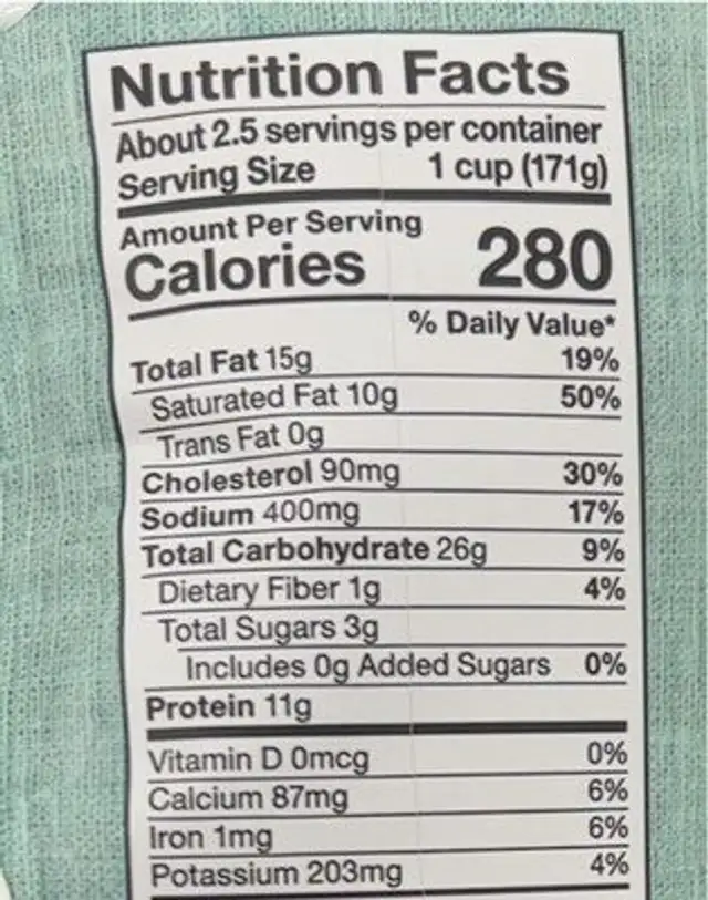 Chicken florentine fettuccine nutrition facts table