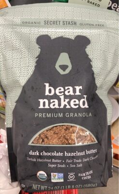 Dark chocolate hazelnut butter premium granola front packaging