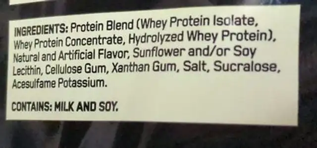 Gold Standard 100% Whey Protein, Vanilla Ice Cream ingredients label