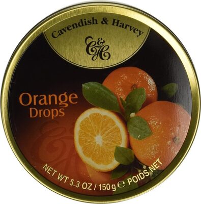 Harvey candy tin orange front packaging