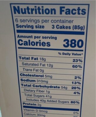 HoHos nutrition facts table