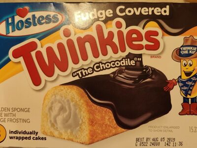 The chocodile fudge covered golden sponge cake with fudge frosting front packaging