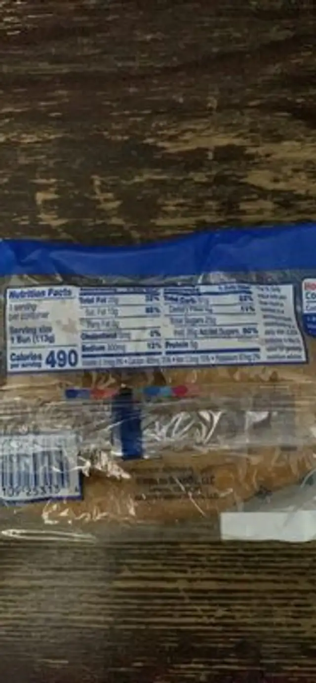 Jumbo Honey Bun Iced nutrition facts table