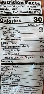 Organic whole carrots nutrition facts table