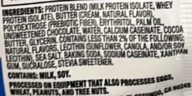 Protein Cookie Chocolate Chip ingredients label