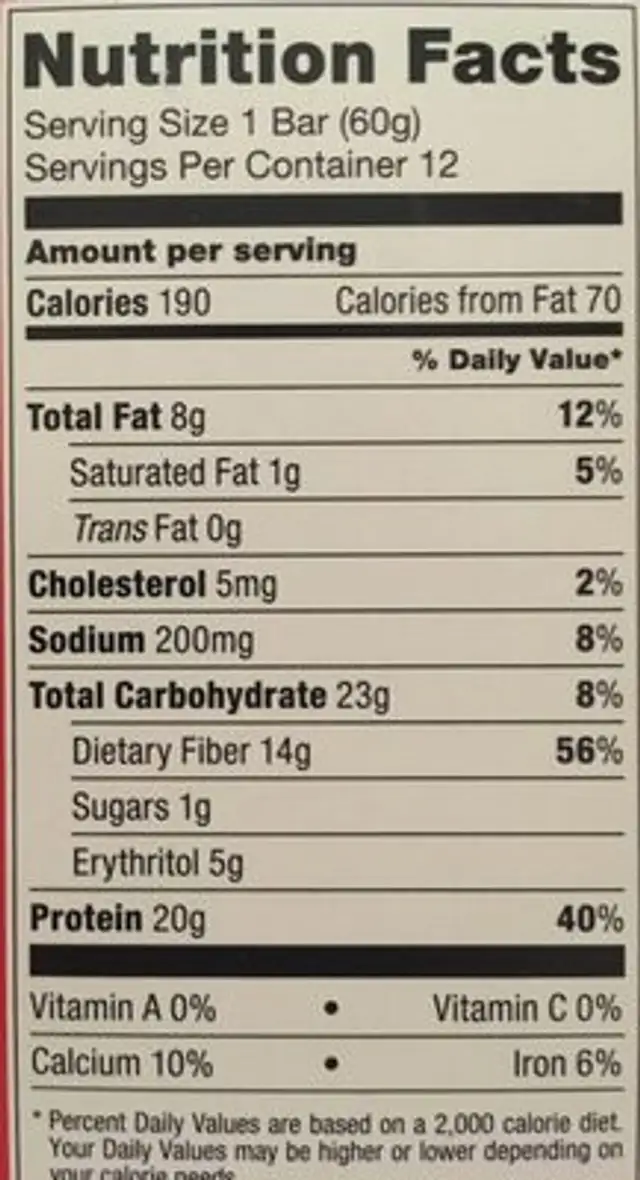 Chocolate hazelnut protein bar, chocolate hazelnut nutrition facts table