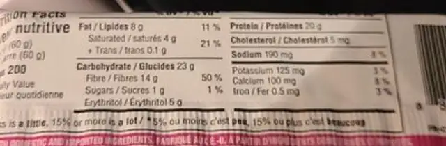 Barre de protéine beignet au chocolat nutrition facts table