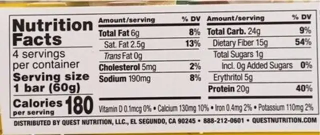 Lemon Cake nutrition facts table