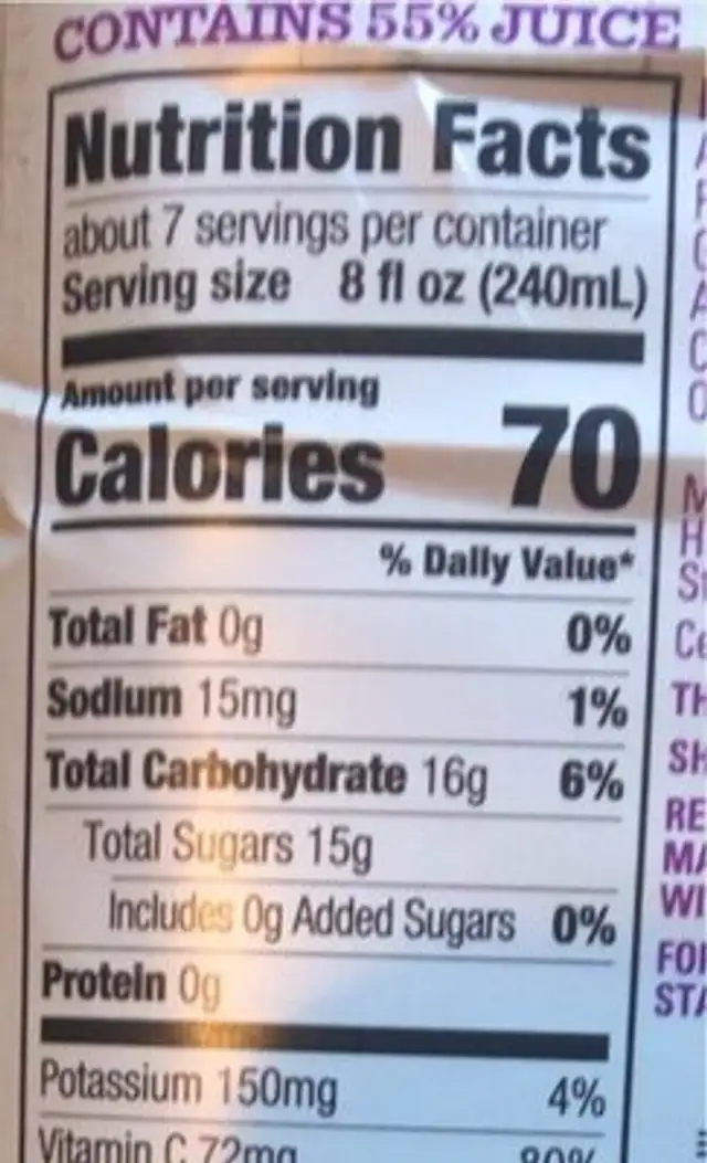 Fruitifuls organic grape nutrition facts table