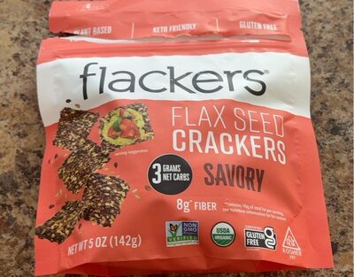 Flackers Organic Flax Seed Crackers - Savory front packaging