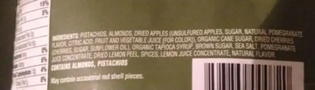 Naturally Pomegranate Flavored Pistachios Glazed Mix ingredients label