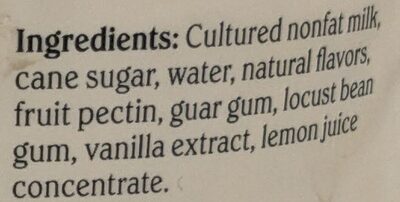 Greek Yogurt Vanilla ingredients label