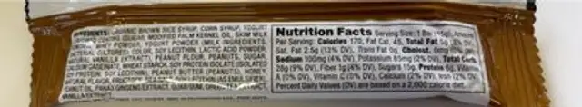 10th energy bar nutrition facts table