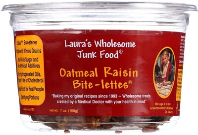 Laura's wholesome junk food, bite - lettes, oatmeal raisin