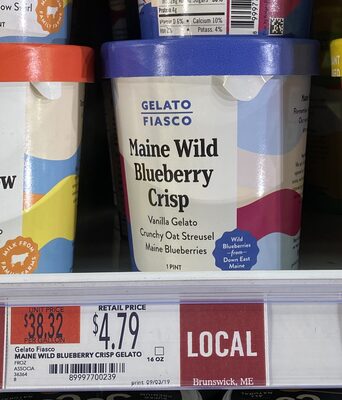 Vanilla gelato crunchy oat streusel maine blueberries crisp, maine wild blueberry