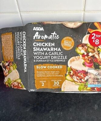 Chicken shawarma with a garlic yoghurt, drizzle front packaging