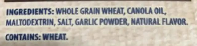 Triscuit Roasted Garlic ingredients label
