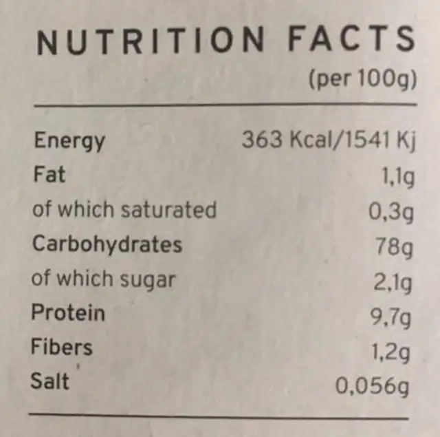 Tagliatelle Riz & Spiruline Bio nutrition facts table