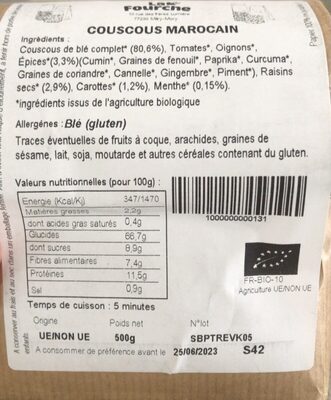 Couscous Marocain Blé Complet Raisins Secs et Epices