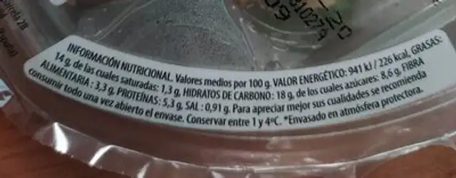 California nutrition facts table