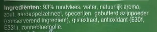 Beefburger naturel ingredients label